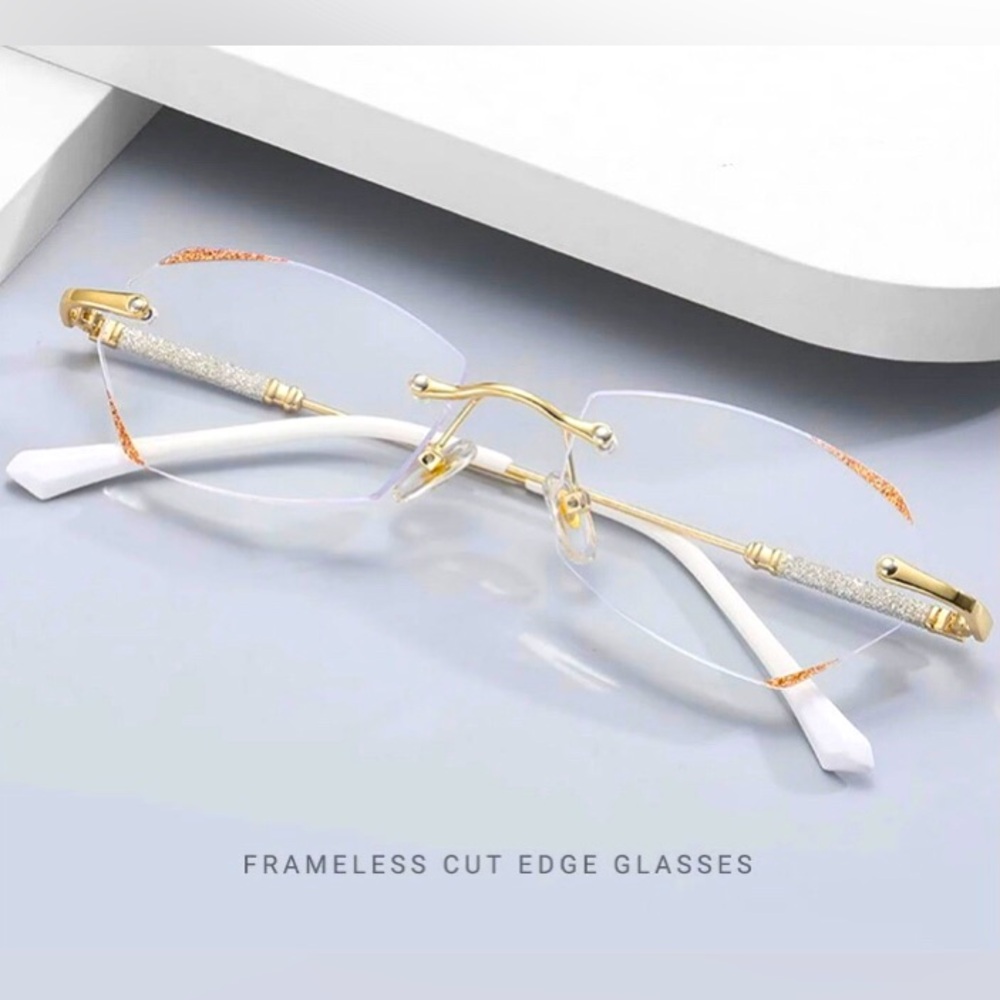 Elegant Gold and White Frameless Women's Reading Glasses / Size +3